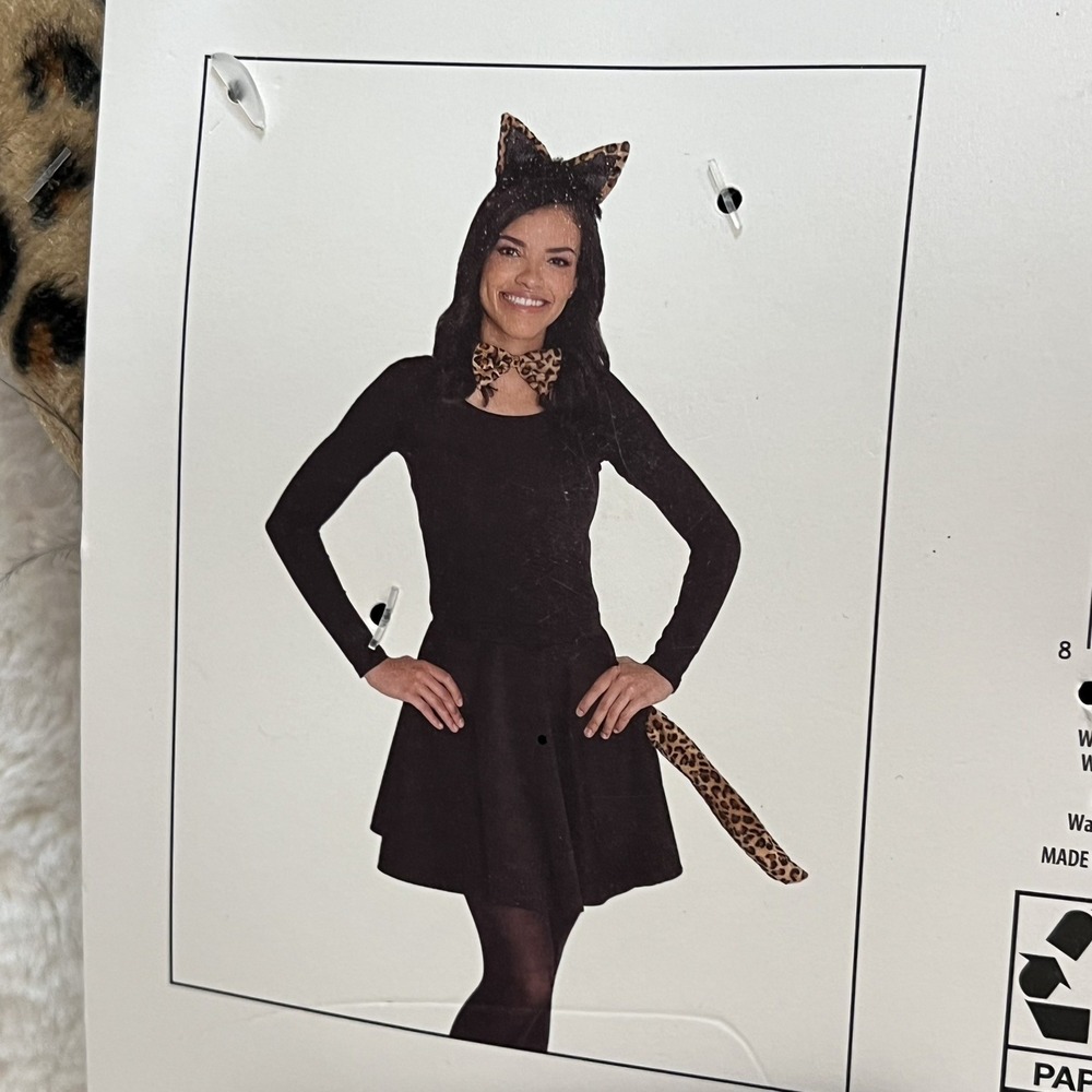 Leopard Cheetah Cat Costume Halloween Play Dress Up 3 Piece Accessory Set NEW